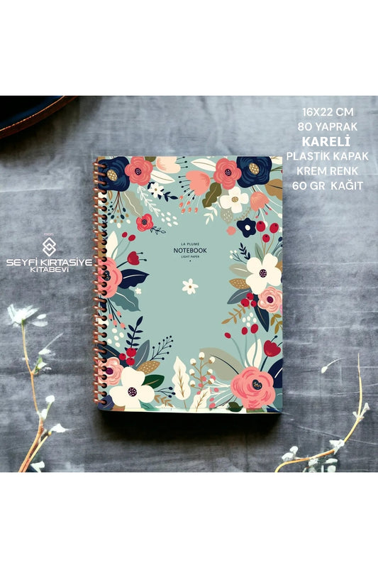 KARELİ 16x22 CM 80 YAPRAK PLASTİK KAPAK TELLİ DEFTER KREM RENK 60 GR HAFİF KAĞIT