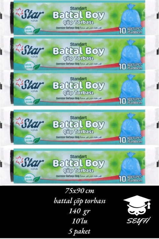 75x90 cm battal çöp torbası 140 gr 10'lu 5 paket