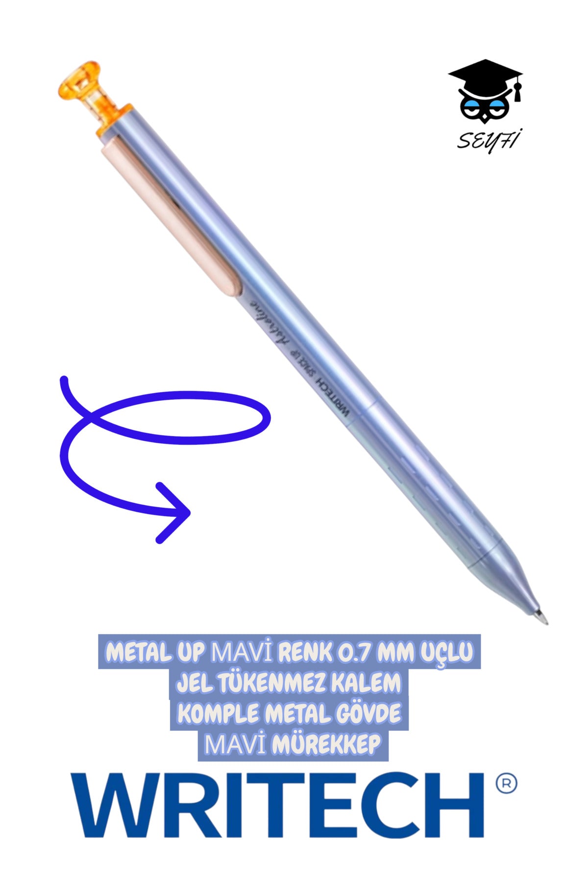 METAL UP 0.7 MM UÇLU JEL TÜKENMEZ KALEM KOMPLE METAL GÖVDE MAVİ MÜREKKEP