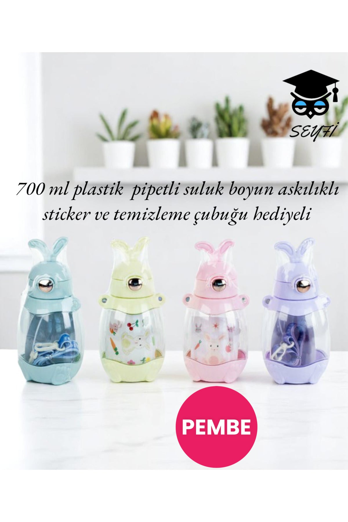 700 ml plastik pipetli suluk boyun askılıklı sticker ve temizleme çubuğu