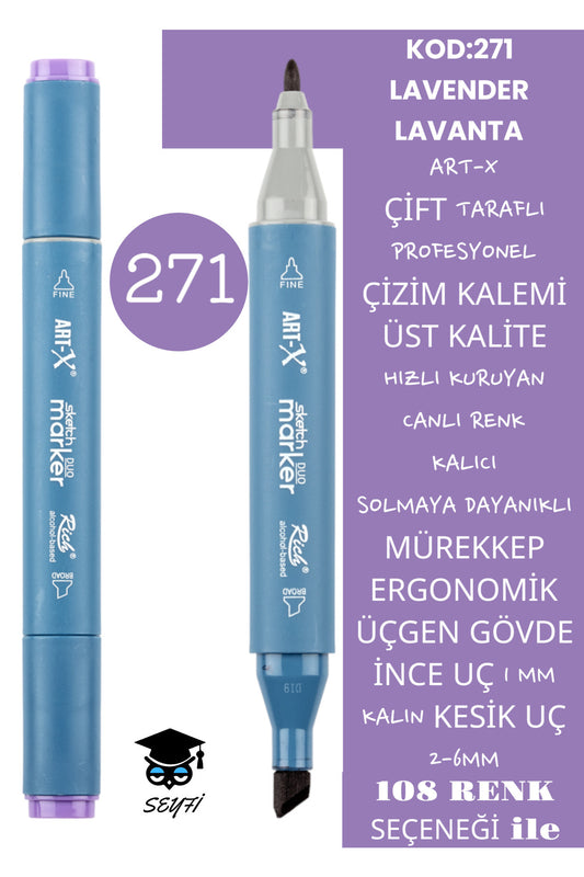ÇİFT TARAFLI PROFESYONEL ÇİZİM KALEMİ KALICI MÜREKKEP ÜÇGEN GÖVDE İNCE UÇ 1 MM KESİK UÇ 2-6MM SKETCH