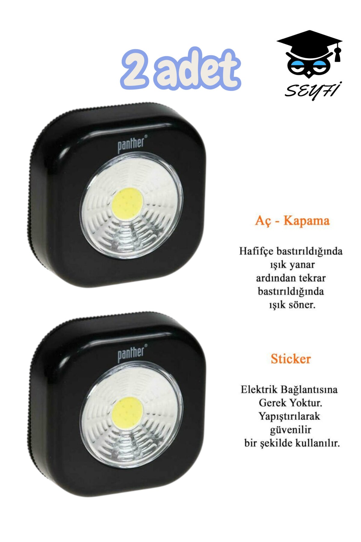 Dolap içi Led Lamba 2 adet yapıştırmalı model 3 adet aaa pil ile çalışır