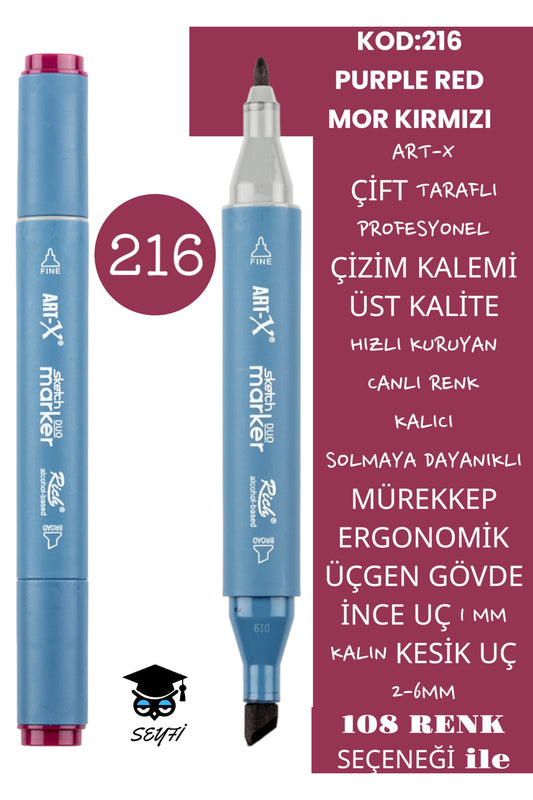 ÇİFT TARAFLI PROFESYONEL ÇİZİM KALEMİ KALICI MÜREKKEP ÜÇGEN GÖVDE İNCE UÇ 1 MM KESİK UÇ 2-6MM SKETCH