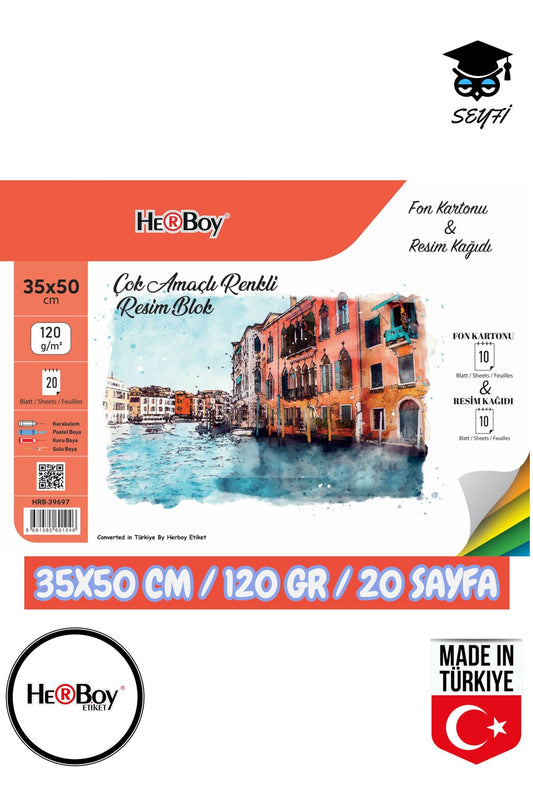 35X50 CM 120 gr fon kartonu ve resim kağıdı defteri 20 sayfa telli HERBOY
