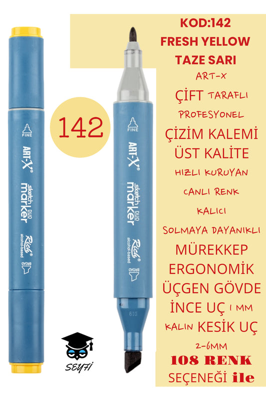 ÇİFT TARAFLI PROFESYONEL ÇİZİM KALEMİ KALICI MÜREKKEP ÜÇGEN GÖVDE İNCE UÇ 1 MM KESİK UÇ 2-6MM SKETCH