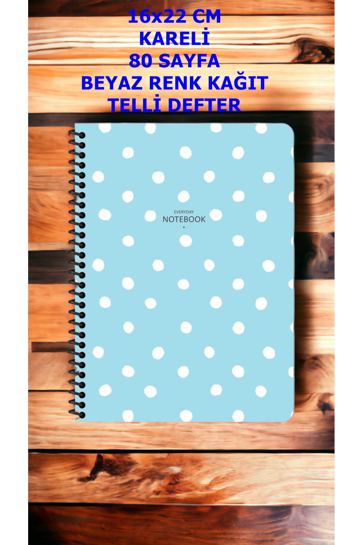 KARELİ 16X22 CM 80 YAPRAK PLASTİK KAPAK TELLİ DEFTER BEYAZ RENK SAYFALI PUANTİYE DESENLİ