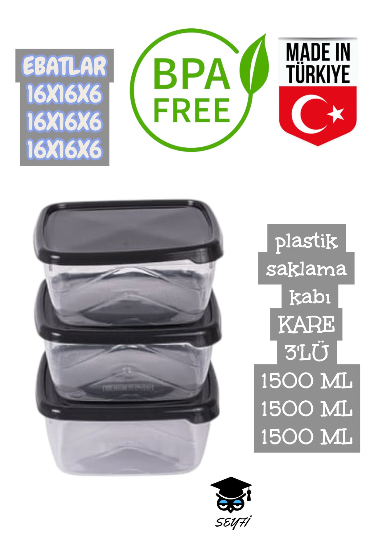 plastik saklama kabı KARE 3'LÜ 1500 ML 1500 ML 1500 ML