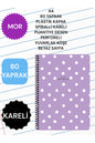 KARELİ A4 80 YAPRAK PLASTİK KAPAK SPİRALLİ PUANTİYE DESEN PERFORELİ YUVARLAK KÖŞE BEYAZ SAYFA