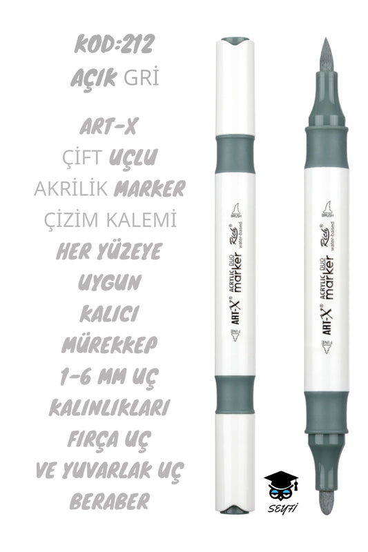 ART-X ÇİFT UÇLU AKRİLİK MARKER ÇİZİM KALEMİ HER YÜZEYE UYGUN KALICI MÜREKKEP 1-6 MM UÇ KALINLIKLARI