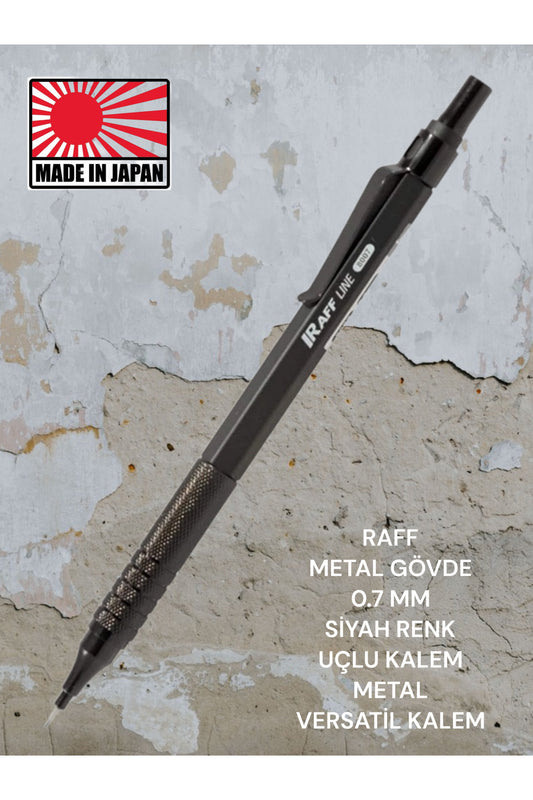 RAFF METAL GÖVDE 0.7 MM SİYAH RENK UÇLU KALEM METAL VERSATİL KALEM