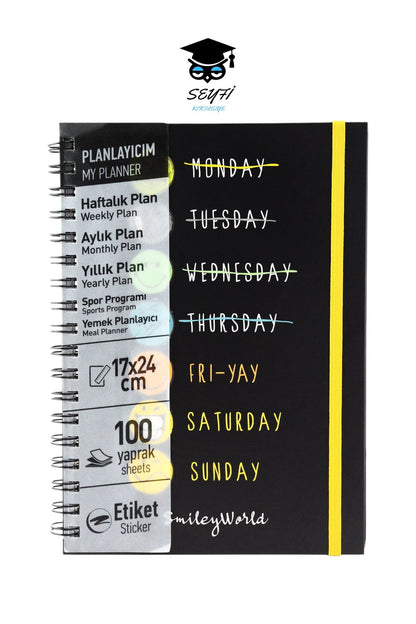 17x24 CM 100 YAPRAK PLANLAYICI DEFTER STİCKER AYLIK HAFTALIK YILLIK YEMEK PLANNER SERT KAPAK TELLİ