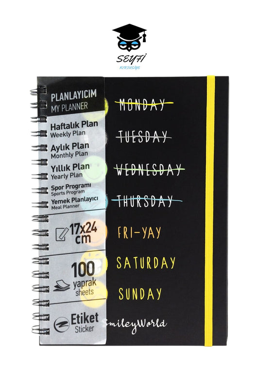 17x24 CM 100 YAPRAK PLANLAYICI DEFTER STİCKER AYLIK HAFTALIK YILLIK YEMEK PLANNER SERT KAPAK TELLİ