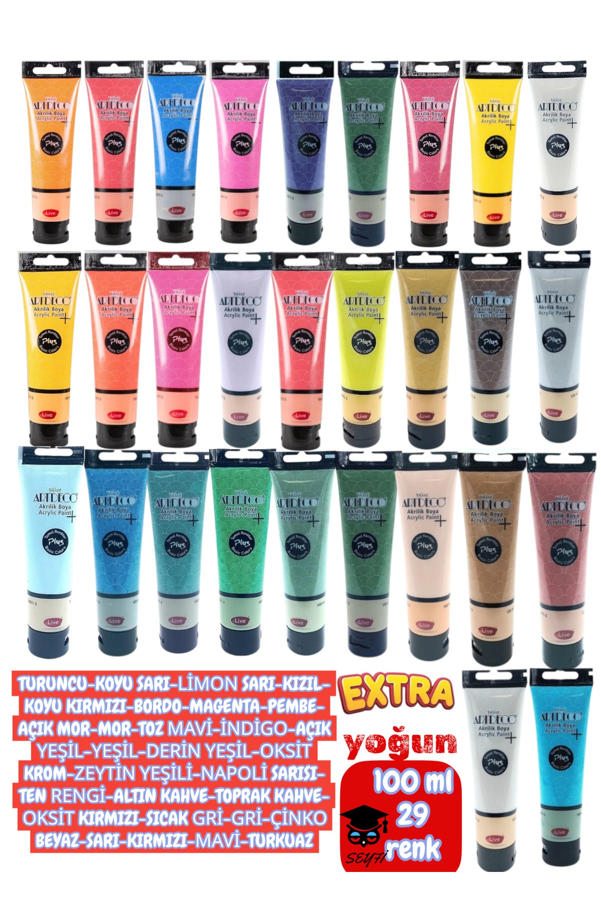 29 RENK 100 ML EKSTRA YOĞUN AKRİLİK BOYA SETİ ARTDECO PLUS SERİSİ
