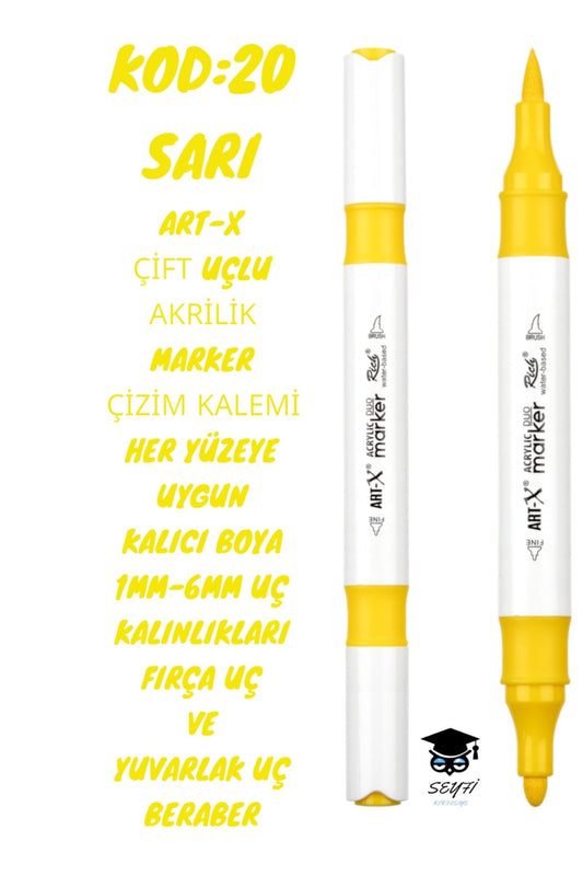 ART-X ÇİFT UÇLU AKRİLİK MARKER ÇİZİM KALEMİ HER YÜZEYE UYGUN KALICI MÜREKKEP 1-6 MM UÇ KALINLIKLARI