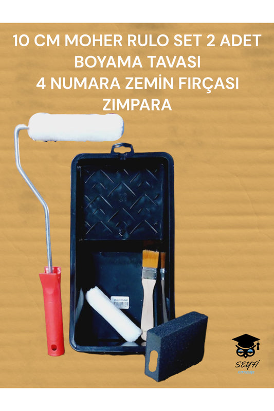 10 CM MOHER RULO SET 2 ADET BOYAMA TAVASI 4 NUMARA ZEMİN FIRÇASI ZIMPARA BOYAMA SETİ