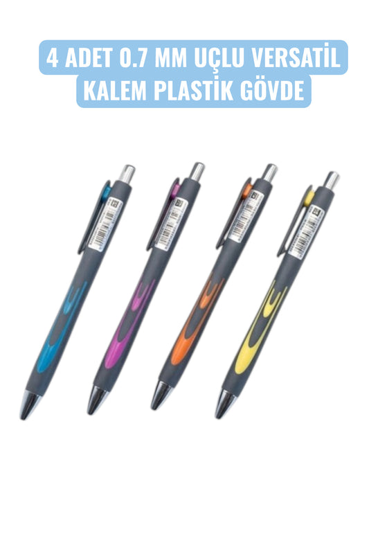 4 ADET 0.7 MM UÇLU VERSATİL KALEM PLASTİK GÖVDE 6312