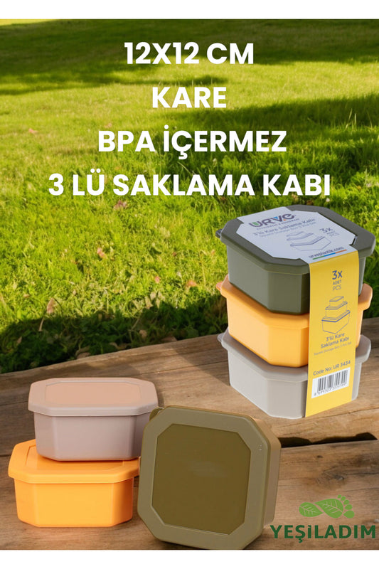 10x13 Cm Kare Bpa Içermez 3 Lü Saklama Kabı