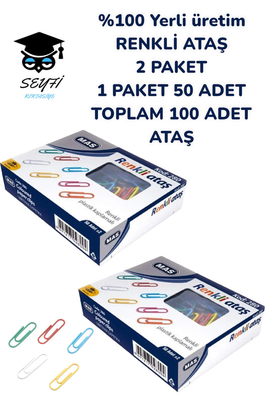 %100 Yerli üretim RENKLİ ATAŞ 2 PAKET 1 PAKET 50 ADET TOPLAM 100 ADET ATAŞ