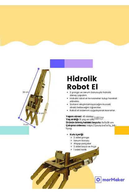 TÜRK MALI Hidrolik Robot El Ahşap Oyuncak STEM-A Eğitim Seti Çocuklar için Boyanabilir Maket