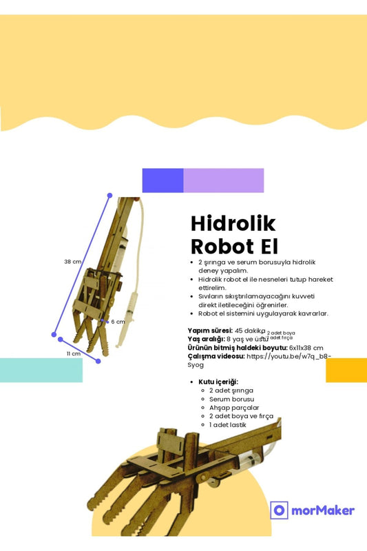 TÜRK MALI Hidrolik Robot El Ahşap Oyuncak STEM-A Eğitim Seti Çocuklar için Boyanabilir Maket