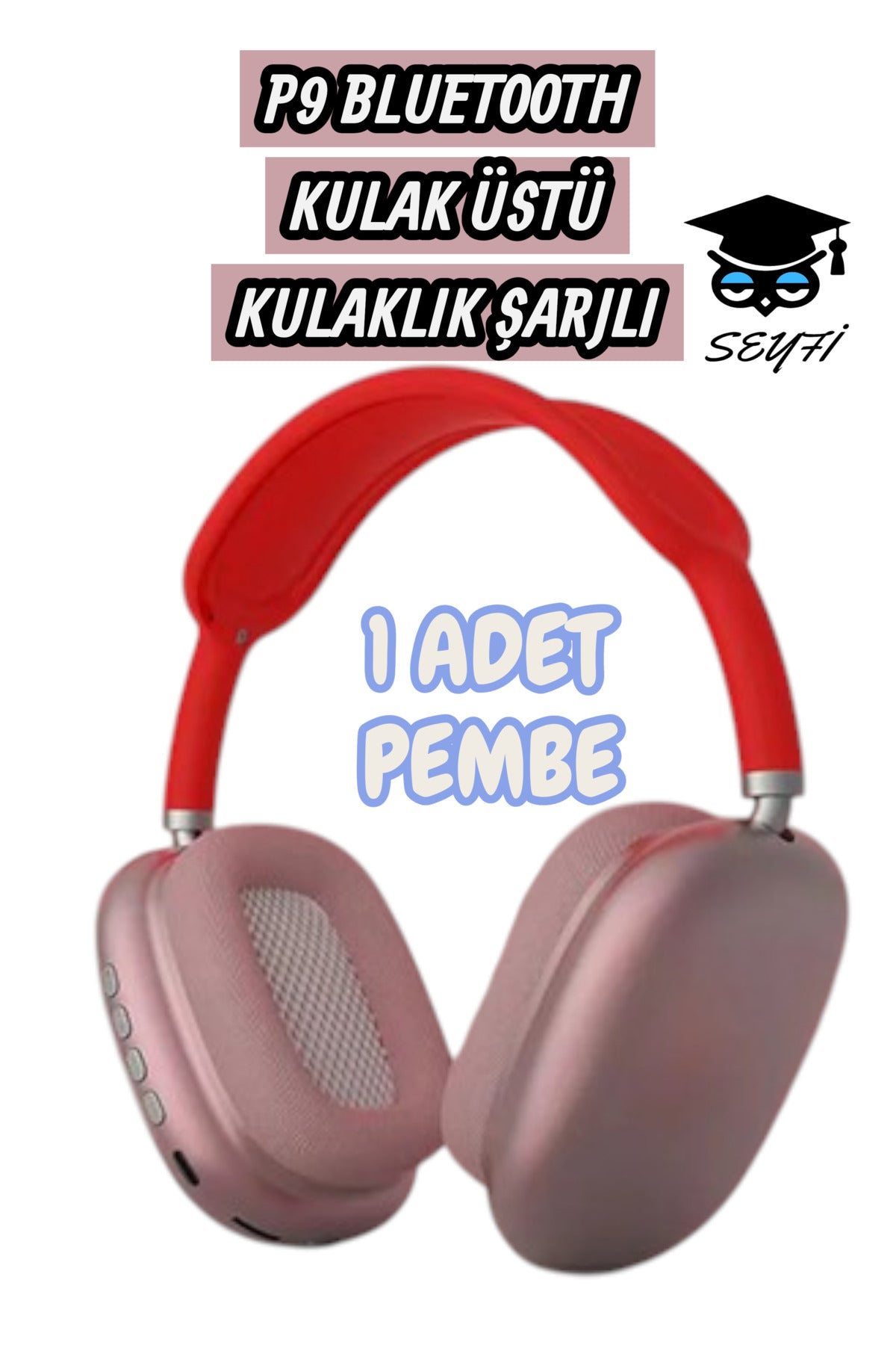 P9 BLUETOOTH KULAK ÜSTÜ KULAKLIK ŞARJLI PEMBE
