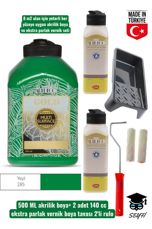 500 ml Multi Surface Akrilik boya 2 adet 140 ML parlak vernik seti mobilya dolap boyama seti tavalı