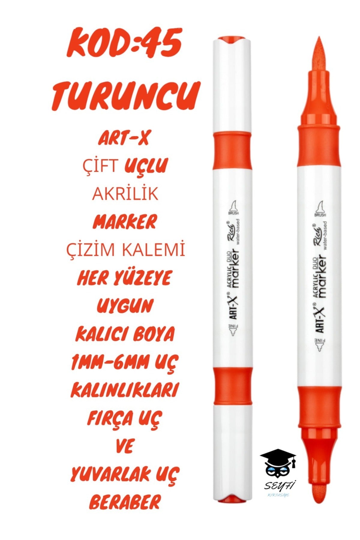 ART-X ÇİFT UÇLU AKRİLİK MARKER ÇİZİM KALEMİ HER YÜZEYE UYGUN KALICI MÜREKKEP 1-6 MM UÇ KALINLIKLARI