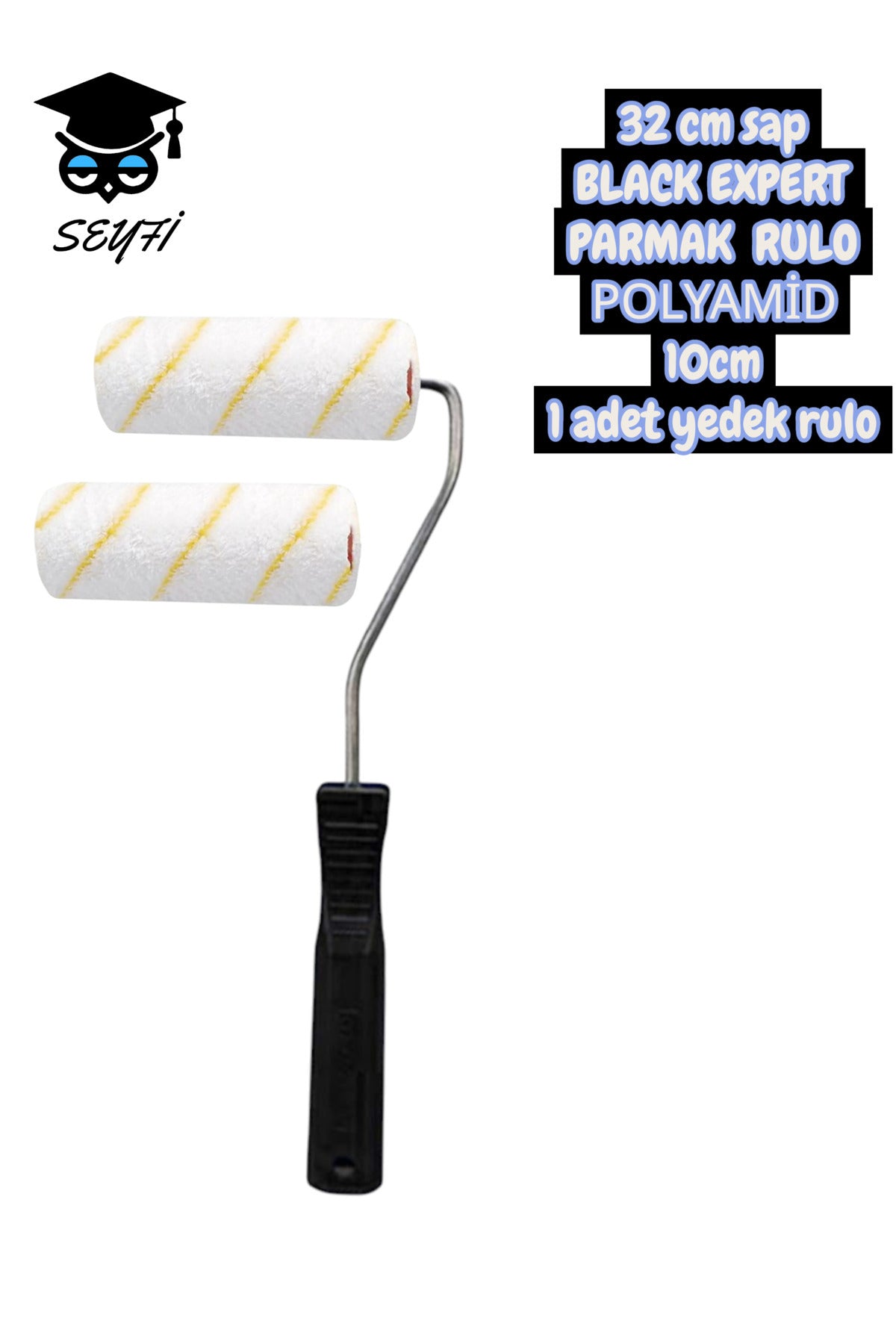 32 cm sap BLACK EXPERT PARMAK RULO POLYAMİD 10cm 1 adet yedek rulo