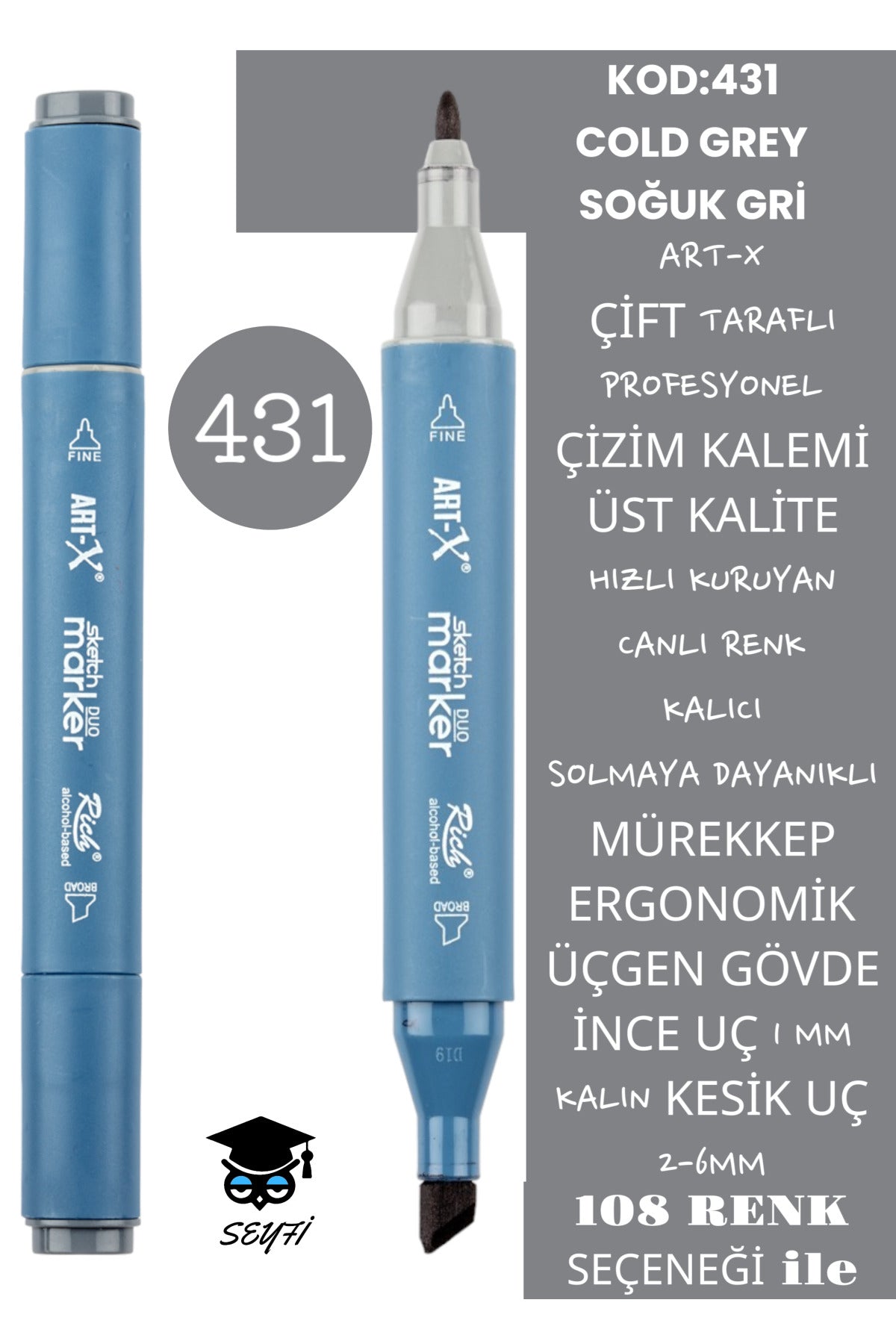 ÇİFT TARAFLI PROFESYONEL ÇİZİM KALEMİ KALICI MÜREKKEP ÜÇGEN GÖVDE İNCE UÇ 1 MM KESİK UÇ 2-6MM SKETCH