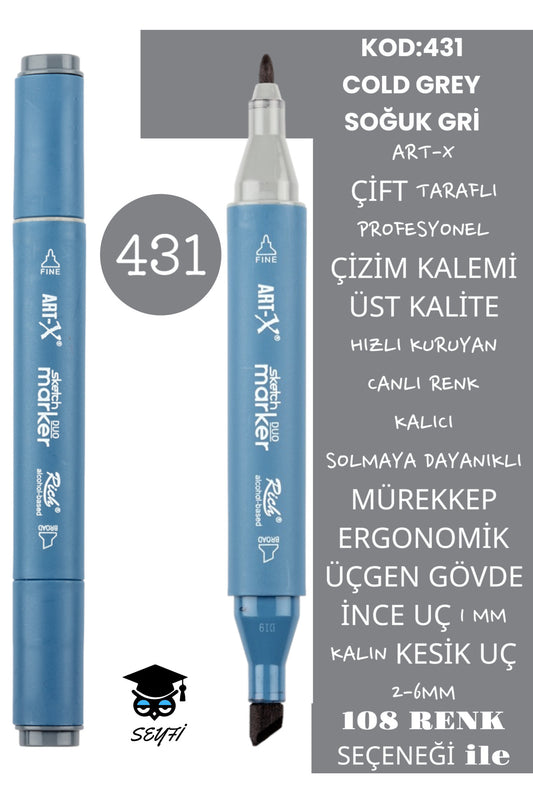 ÇİFT TARAFLI PROFESYONEL ÇİZİM KALEMİ KALICI MÜREKKEP ÜÇGEN GÖVDE İNCE UÇ 1 MM KESİK UÇ 2-6MM SKETCH