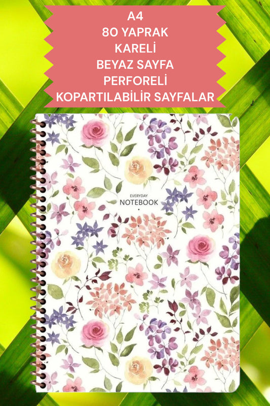 A4 80 YAPRAK KARELİ BEYAZ SAYFA PERFORELİ KOPARTILABİLİR SAYFALAR KARTON KAPAK
