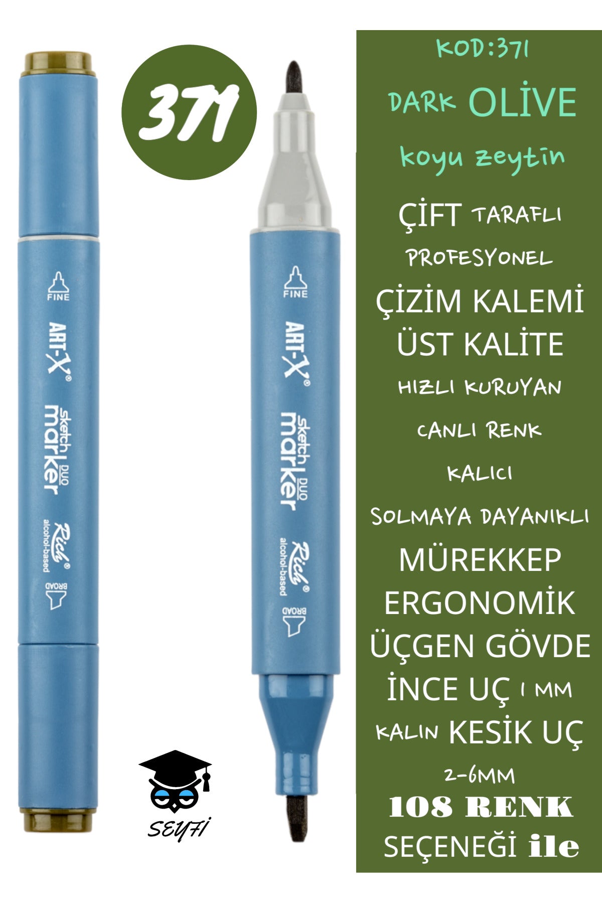 ÇİFT TARAFLI PROFESYONEL ÇİZİM KALEMİ KALICI MÜREKKEP ÜÇGEN GÖVDE İNCE UÇ 1 MM KESİK UÇ 2-6MM SKETCH