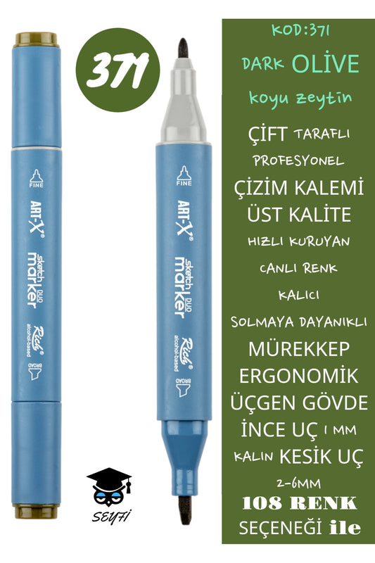 ÇİFT TARAFLI PROFESYONEL ÇİZİM KALEMİ KALICI MÜREKKEP ÜÇGEN GÖVDE İNCE UÇ 1 MM KESİK UÇ 2-6MM SKETCH