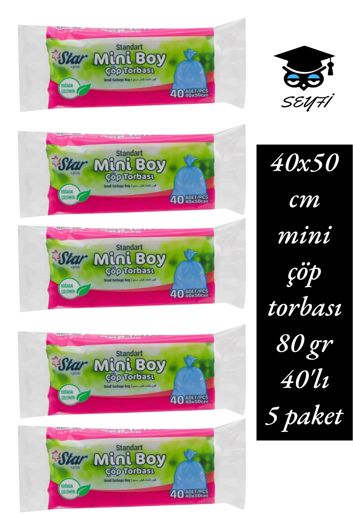 40x50 cm mini çöp torbası 80 gr 40'lı 5 paket