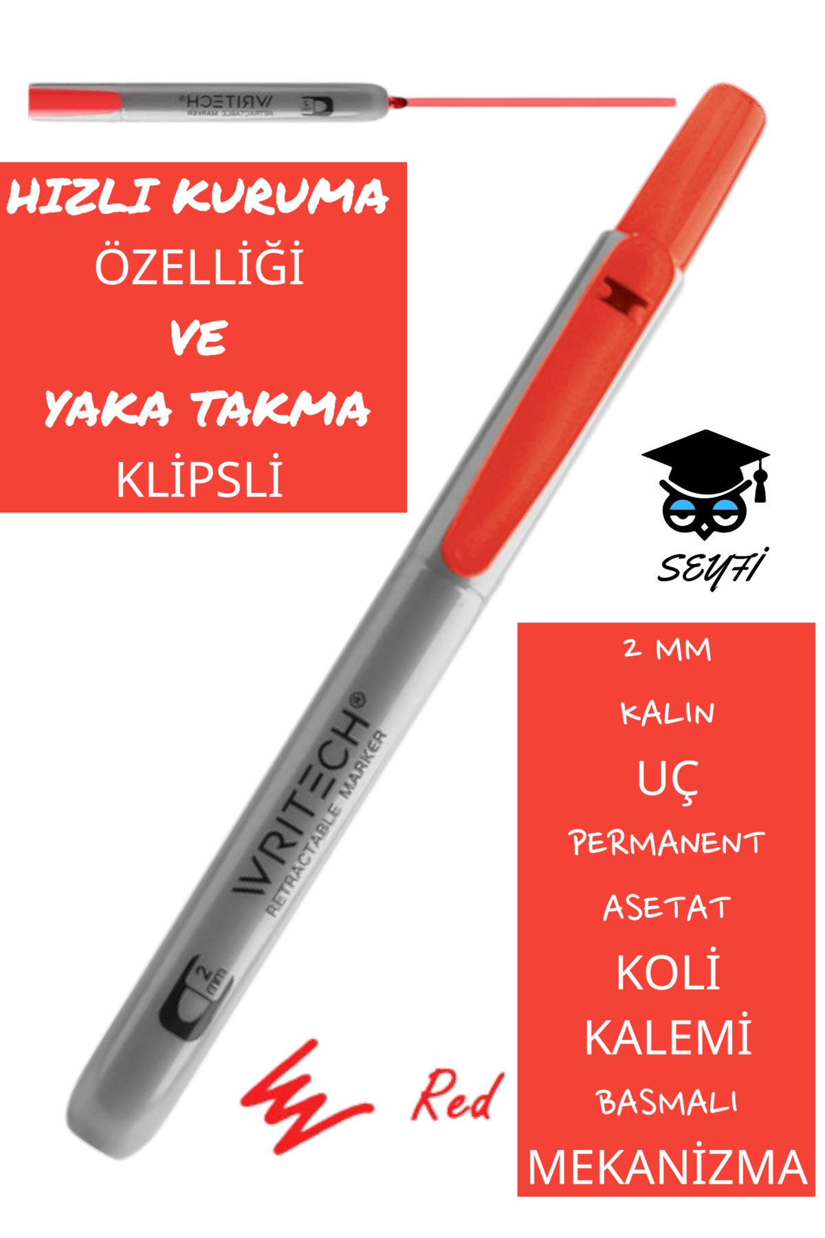 2 MM KALIN UÇ PERMANENT ASETAT KOLİ KALEMİ BASMALI MEKANİZMA