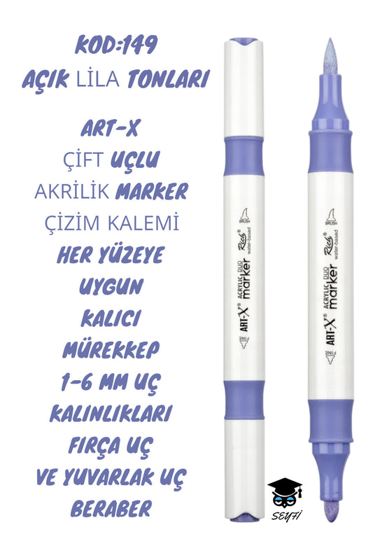 ART-X ÇİFT UÇLU AKRİLİK MARKER ÇİZİM KALEMİ HER YÜZEYE UYGUN KALICI MÜREKKEP 1-6 MM UÇ KALINLIKLARI