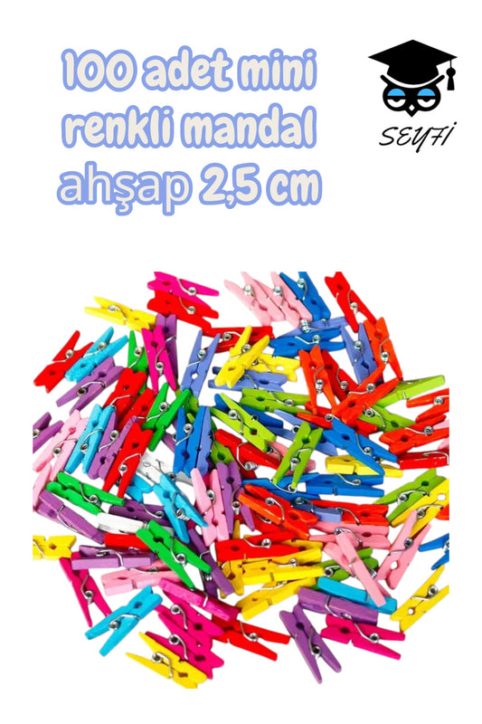 100 adet mini renkli mandal ahşap 2,5 cm