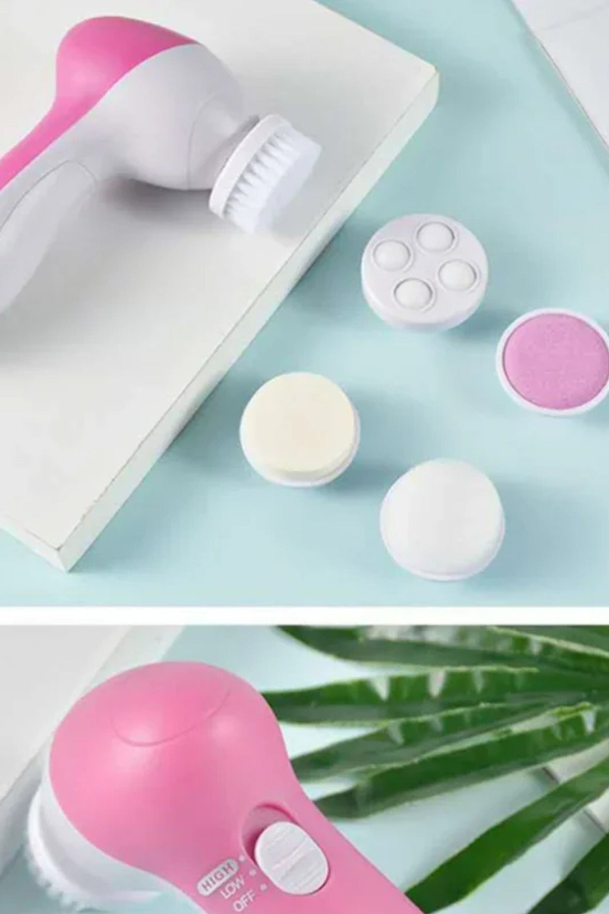 Lüks Seri 5 in 1 Pilli Yüz Temizleme, Masaj ve Peeling Fırçası Seti Cilt Canlandırıcı Sıkılaştırıcı