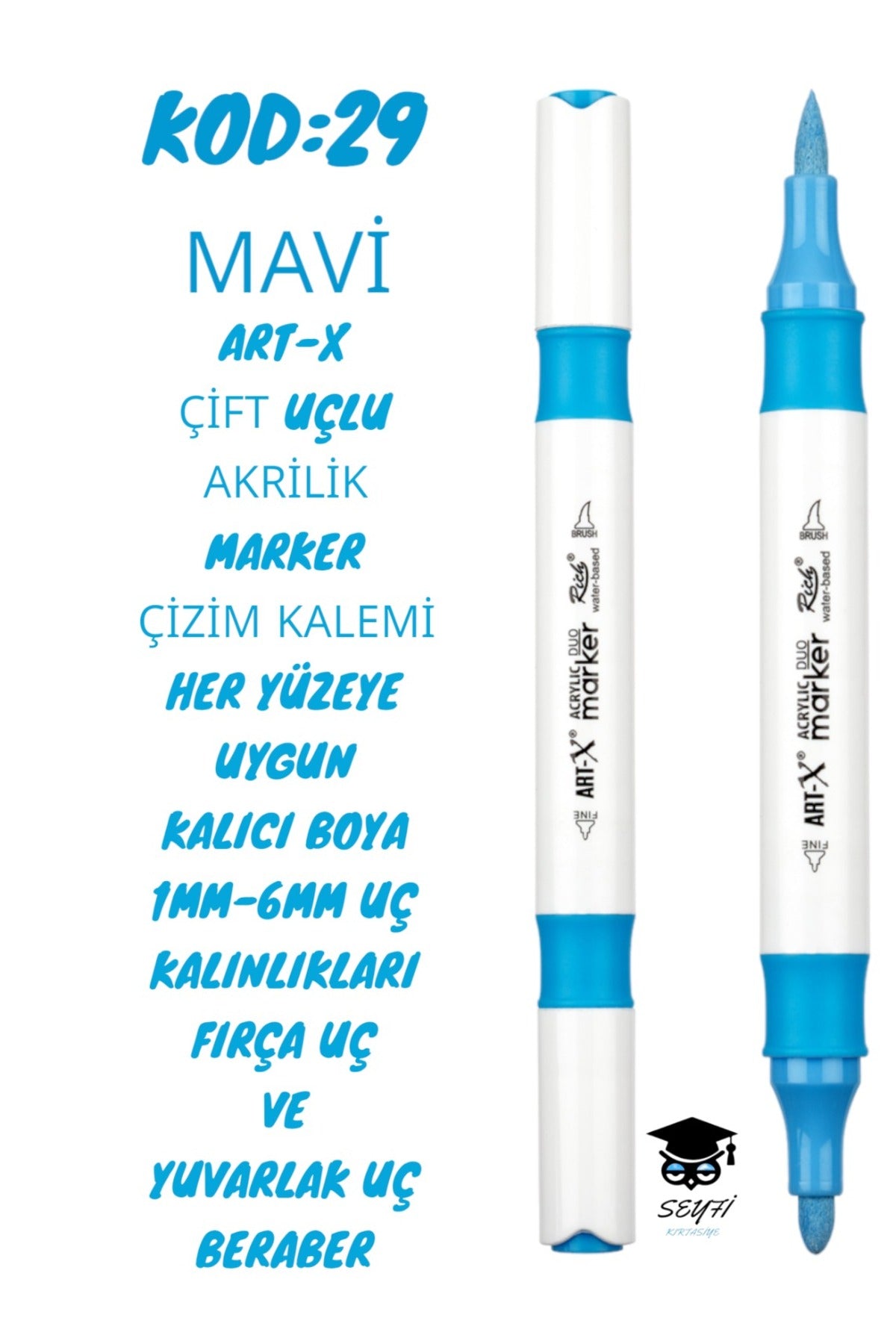 ART-X ÇİFT UÇLU AKRİLİK MARKER ÇİZİM KALEMİ HER YÜZEYE UYGUN KALICI MÜREKKEP 1-6 MM UÇ KALINLIKLARI