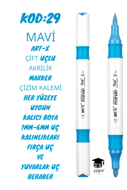 ART-X ÇİFT UÇLU AKRİLİK MARKER ÇİZİM KALEMİ HER YÜZEYE UYGUN KALICI MÜREKKEP 1-6 MM UÇ KALINLIKLARI