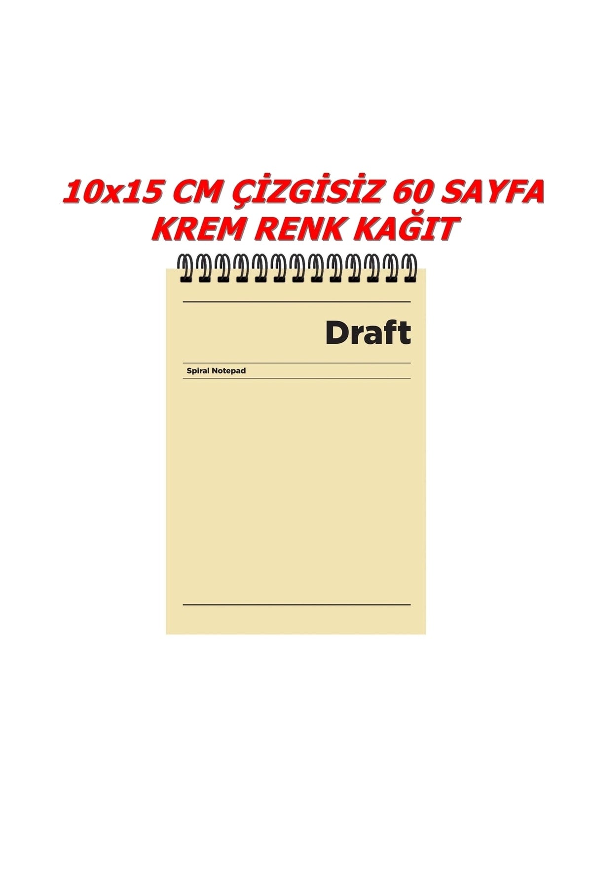 10x15 Cm A6 Çizgisiz 60 Yaprak Karton Kapak Telli Defter 60 Gr Krem Renk Kağıt Draft