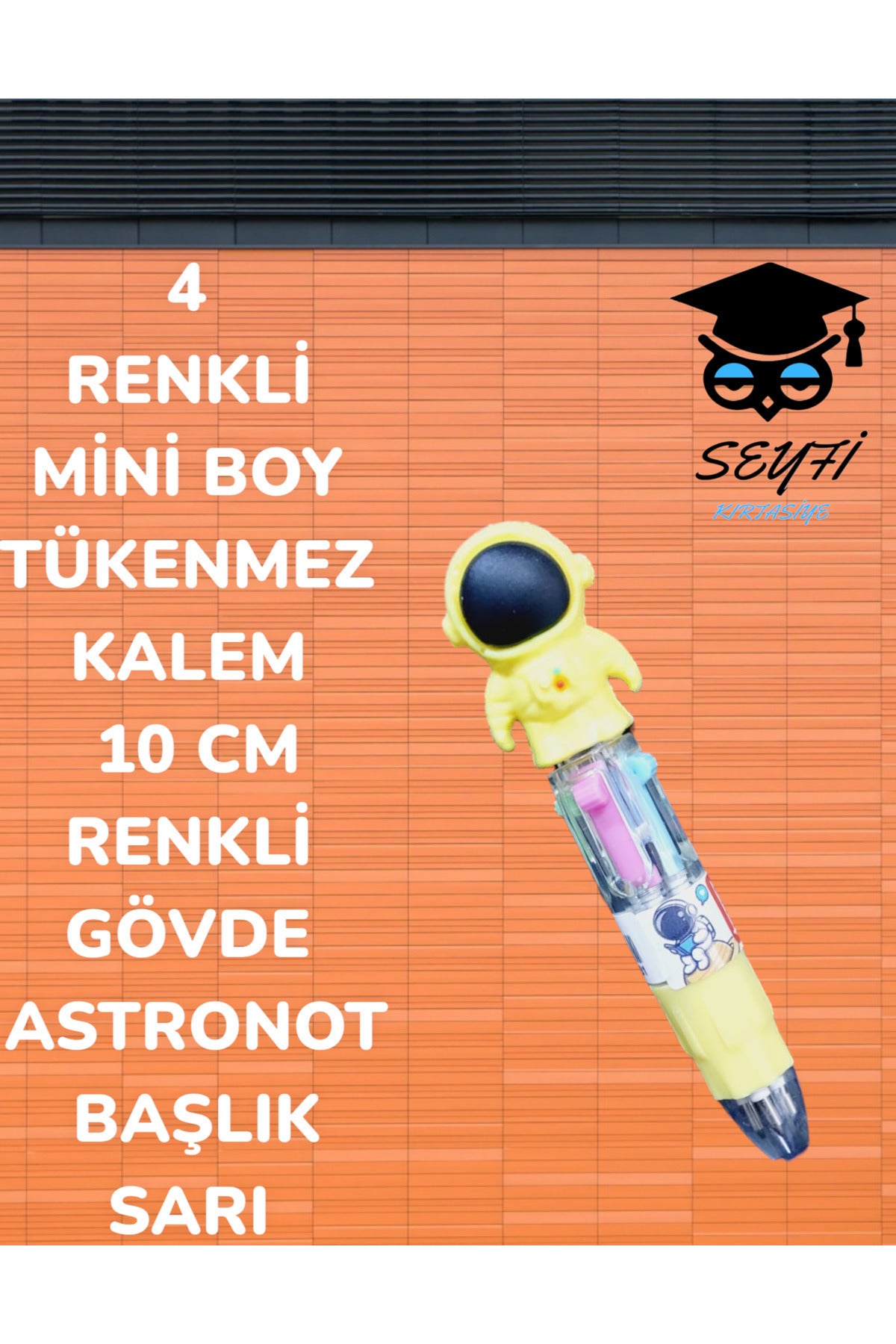 4 RENKLİ MİNİ BOY TÜKENMEZ KALEM 10 CM RENKLİ GÖVDE ASTRONOT BAŞLIK