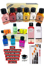 6x75 ml METALİK renkler 6X75 ml CANLI Renkler 1 adet 140 ml kırmızı 1 adet 140 ml beyaz 4 adet fırça