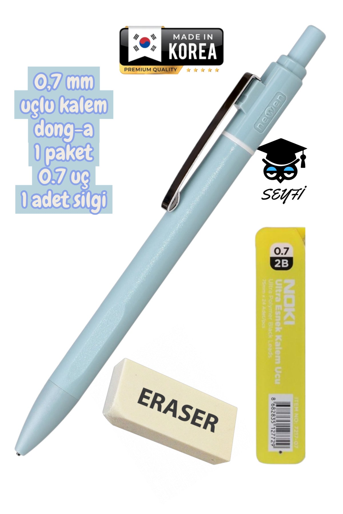 0,7 mm uçlu kalem 1 paket 0.7 uç 1 adet silgi