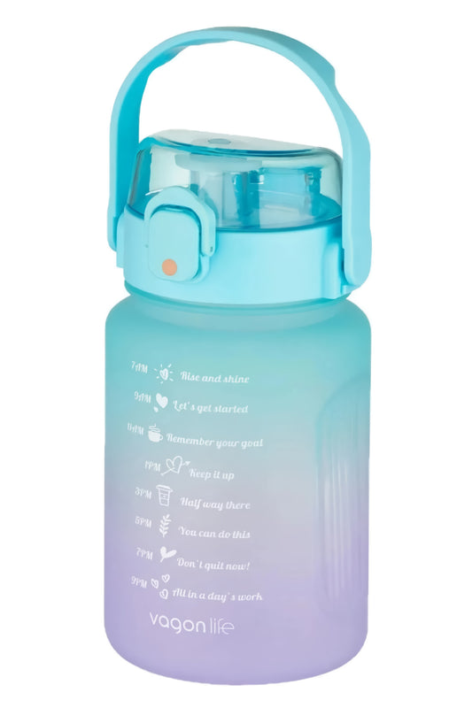 1000 Ml Pipetli/pipetsiz Kullanım Çift Renk Softtouch Motivasyon Matarası Sticker Hediyeli
