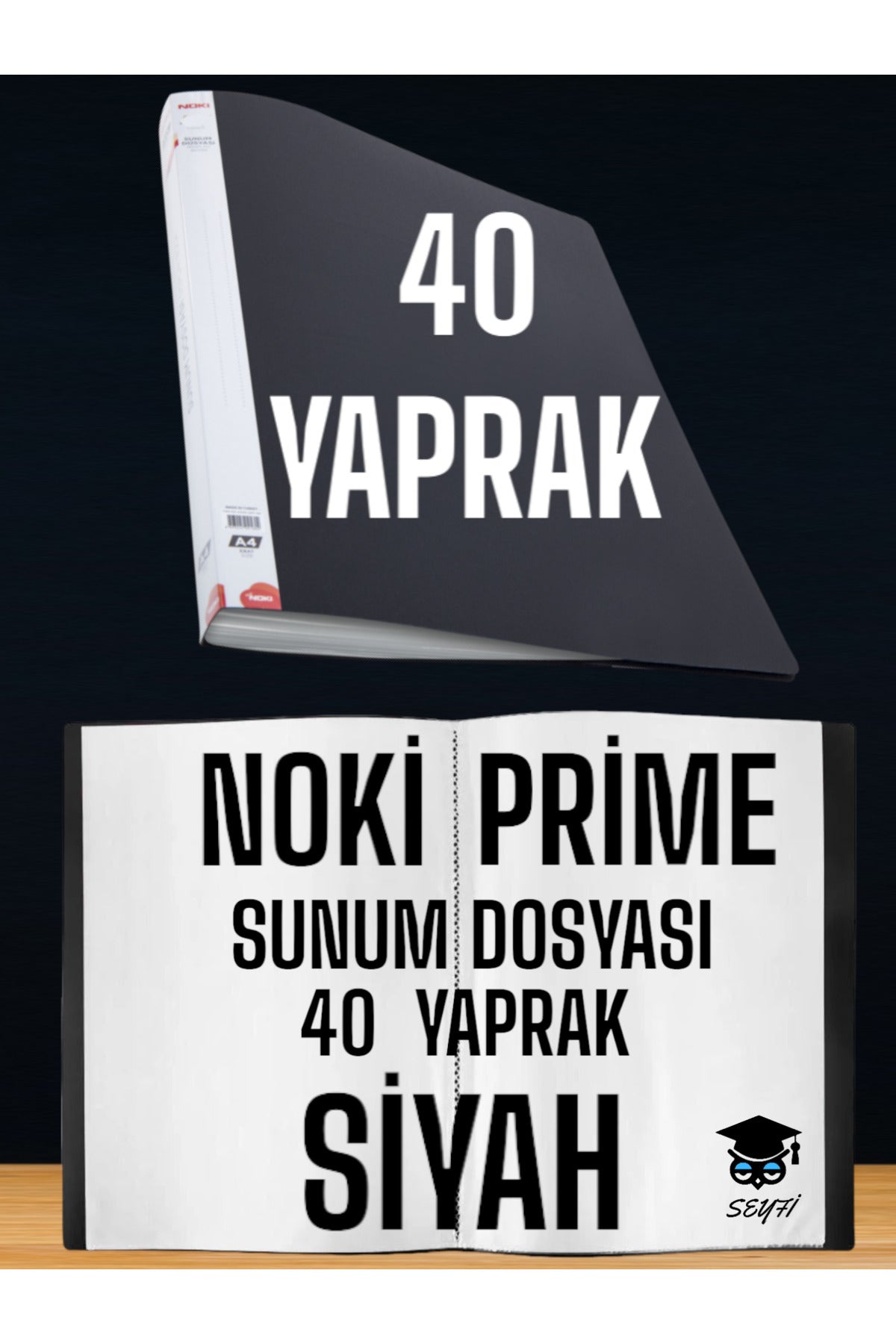 40 YAPRAK SİYAH A4 SUNUM DOSYASI NOKİ PRİME YÜKSEK KALİTE POŞET KALINLIĞI YERLİ ÜRETİM