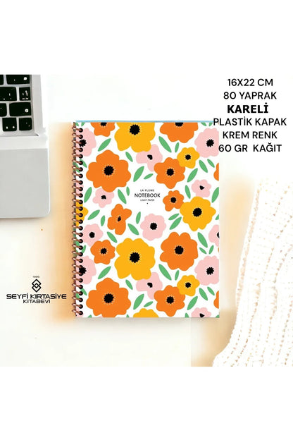 KARELİ 16x22 CM 80 YAPRAK PLASTİK KAPAK TELLİ DEFTER KREM RENK 60 GR HAFİF KAĞIT