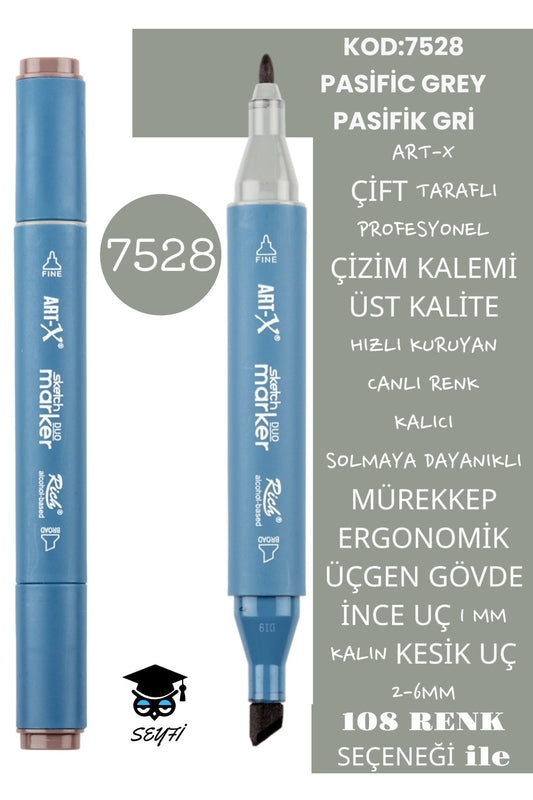 ÇİFT TARAFLI PROFESYONEL ÇİZİM KALEMİ KALICI MÜREKKEP ÜÇGEN GÖVDE İNCE UÇ 1 MM KESİK UÇ 2-6MM SKETCH