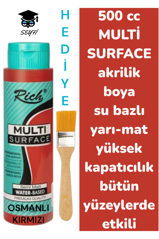 MULTİ SURFACE AKRİLİK BOYA 500 CC-TÜM YÜZEYLERDE İDEAL-SU BAZLI-YÜKSEK KAPATICI PİGMENT-YARI MAT