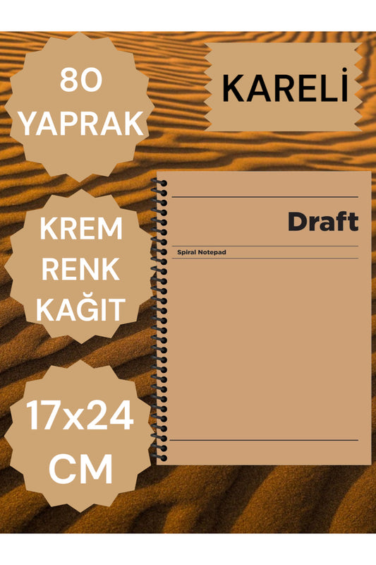 KARELİ 17X24 CM SERT KAPAK NOT DEFTERİ KREM RENK KAĞIT 80 YAPRAK